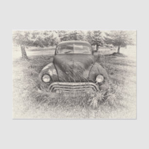 Vintage Car Antique Black And White Rustic Tissue Paper