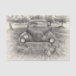Vintage Car Antique Black And White Rustic Tissue Paper