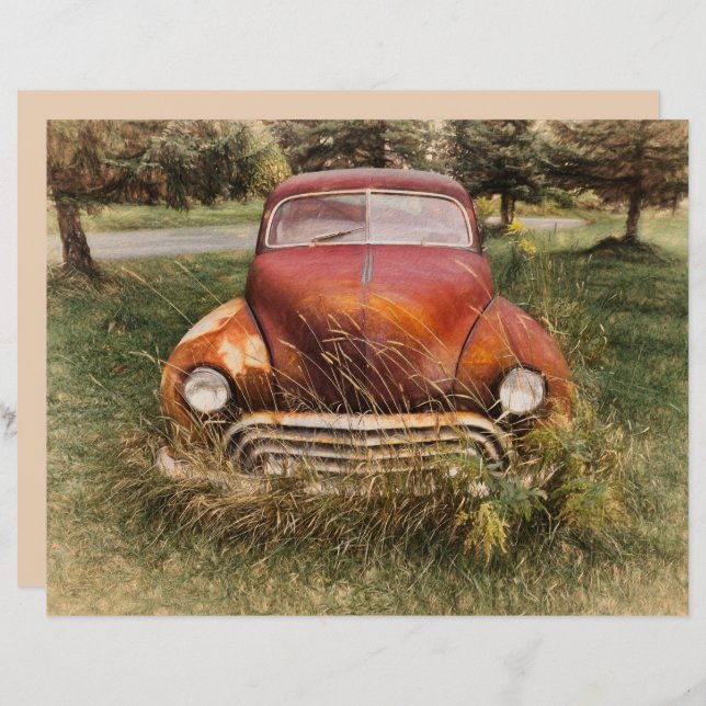 Vintage Car Antique Red Old Rustic Decoupage (Front/Back)