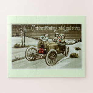 Vintage car at Christmas Jigsaw Puzzle