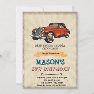 Vintage car birthday invitation