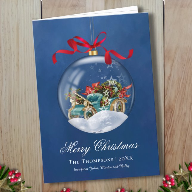 Vintage Car Blue Christmas  Holiday Card (Creator Uploaded)