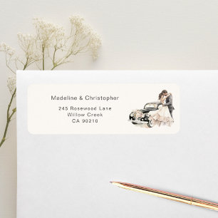 Vintage Car Bride Groom Wedding Return Address Label