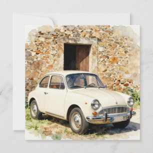 Vintage Car by Stone Building Invitation