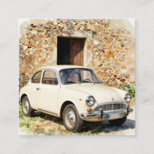 Vintage Car by Stone Building Square Business Card