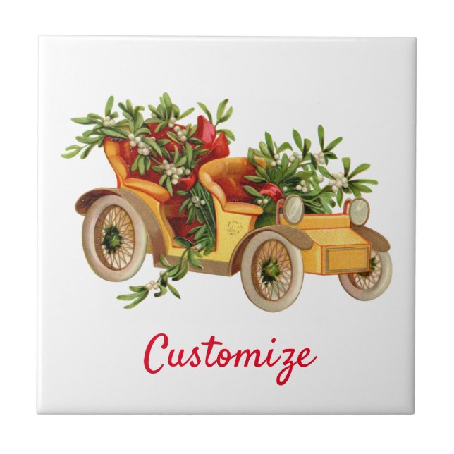 Vintage Car Christmas Mistletoe Thunder_Cove  Ceramic Tile (Front)