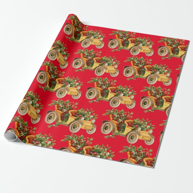 Vintage Car Christmas Mistletoe Thunder_Cove  Wrapping Paper (Unrolled)