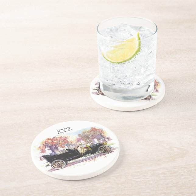 Vintage car custom monogram coaster (Side)