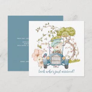 Vintage Car Cute Bear Boy Birth Announcement