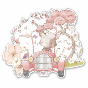 Vintage Car Cute Cat Foliage Baby girl