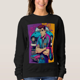 Vintage Car Enthusiasts Retro Pop Style Car Mechan Sweatshirt