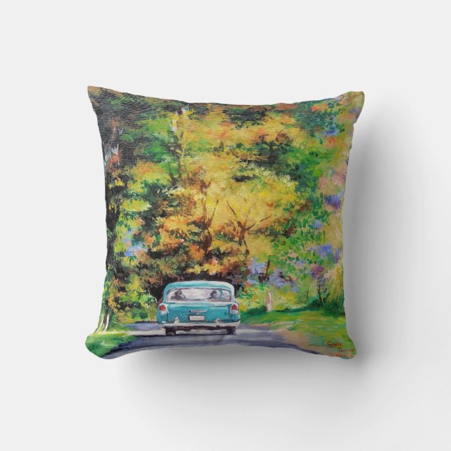 Vintage Car Fall Ride Landscape Cushion (Front)