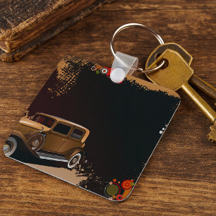 Vintage Car Grunge Retro Automobile Key Ring