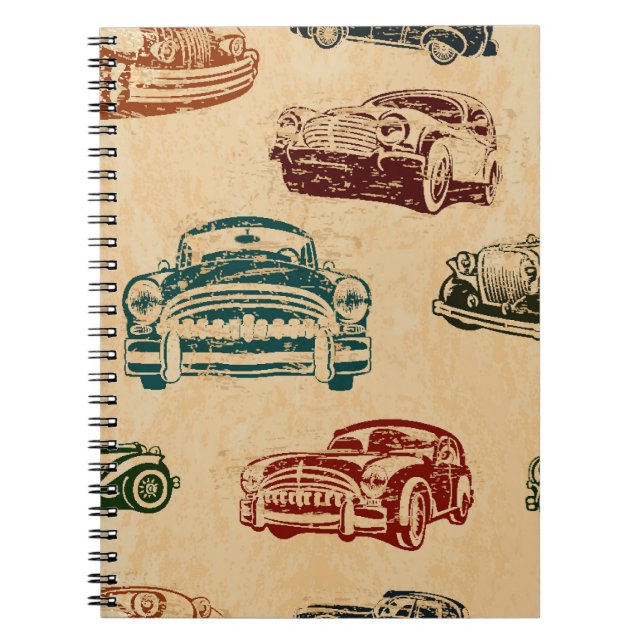Vintage Car Illustration Background Pattern Notebook (Front)