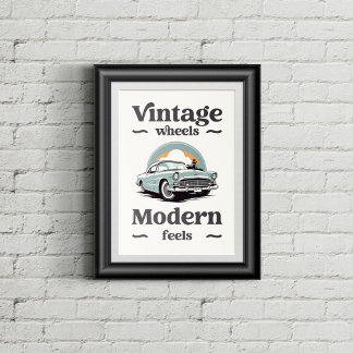 Vintage car in retro colors. poster