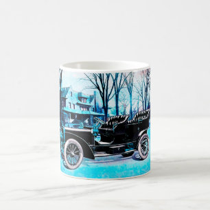 Vintage car in winter coffee mug