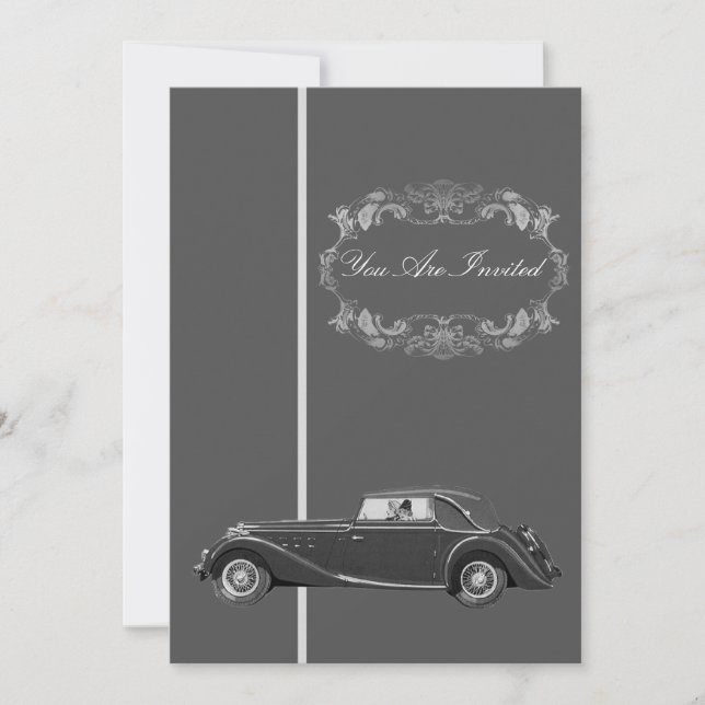 Vintage Car Invitations - Black and White (Front)