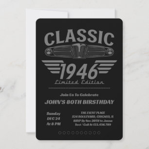 Vintage Car Lover 1946 Made in 1946 80th Birthday  Invitation