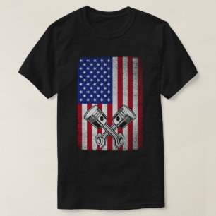 Vintage Car Mechanic Piston American Flag For Men T-Shirt