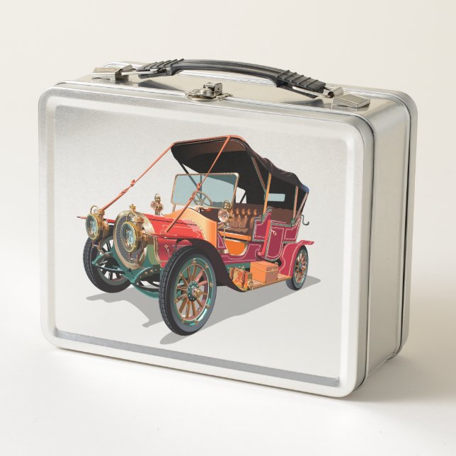 Vintage car metal lunch box (Front)