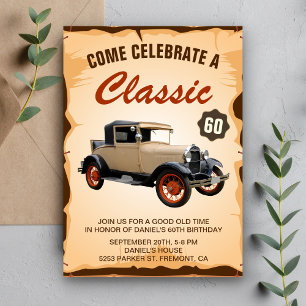 Vintage Car Milestone Birthday Party Invitation