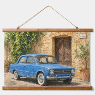 Vintage Car on Rustic Street Hanging Tapestry