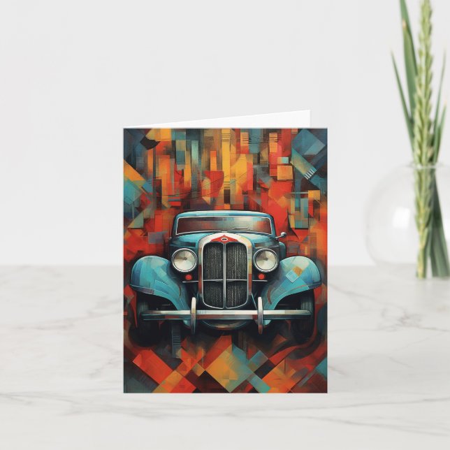 Vintage Car Painting Abstract Art Card (Front)