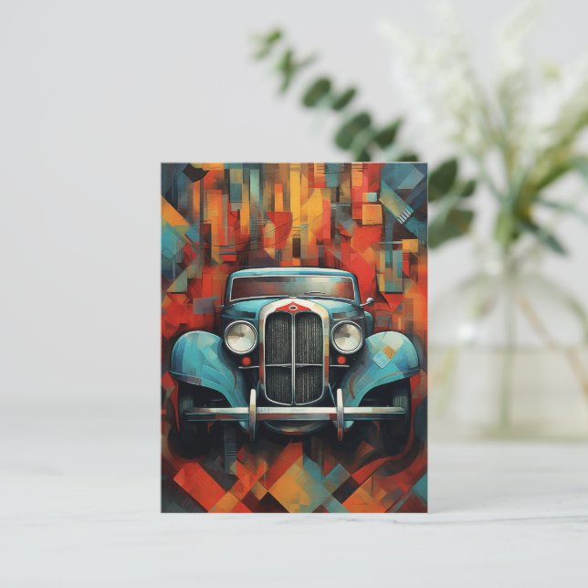 Vintage Car Painting Abstract Art Postcard (Standing Front)
