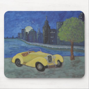 Vintage Car Painting In City Mouse Pad