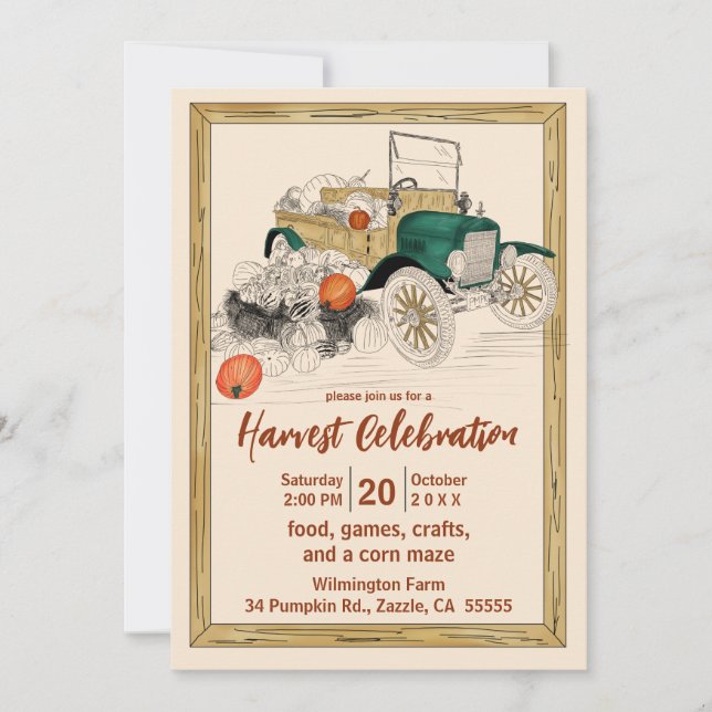 Vintage Car Pumpkin Harvest Invitation (Front)