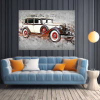 Vintage Car Red & White Timeless Automobile Art