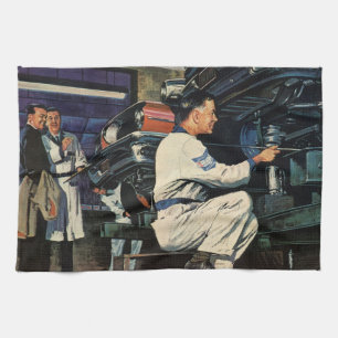 Vintage Car Repair Service Business Auto Mechanic Tea Towel