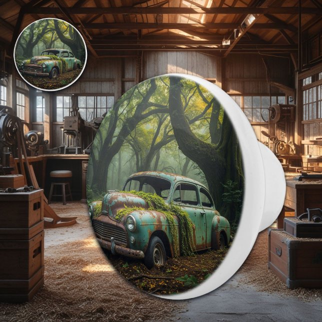 Vintage Car Rusted and Abandoned in the Woods Ceramic Knob (Creator Uploaded)