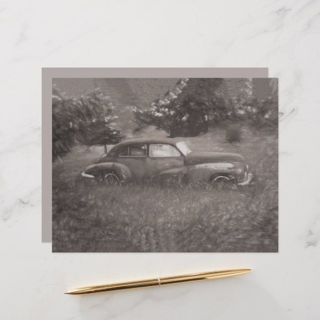 Vintage Car Rustic Sepia Antique Old Art Design (Front/Back In Situ)