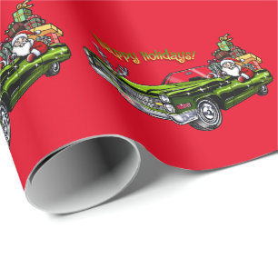 Vintage Car Santa Wrapping Paper