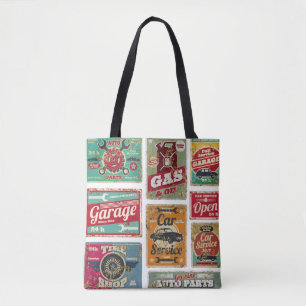 Vintage car service and gas station vintage metal  tote bag
