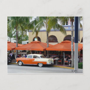 Vintage Car South Beach Florida Postcard