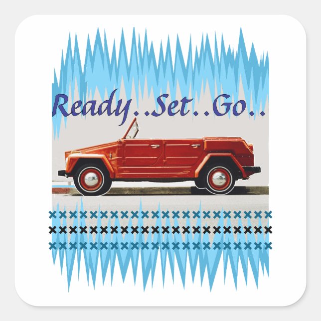 vintage car square sticker (Front)