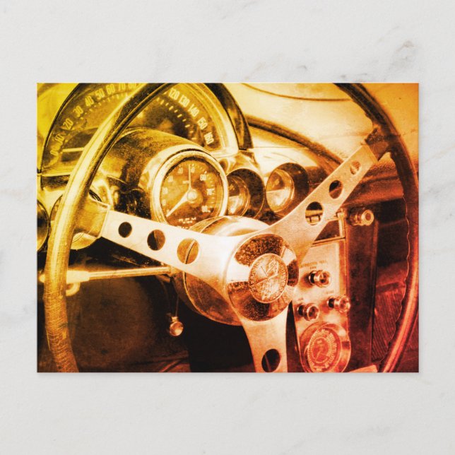 Vintage Car Steering Dash Old Gauges Postcard (Front)