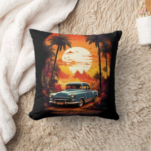 Vintage Car Sunset - Gift for Car Lovers Cushion