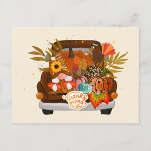 Vintage Car, Thanksgiving Turkey and Autumn Gnome  Postcard