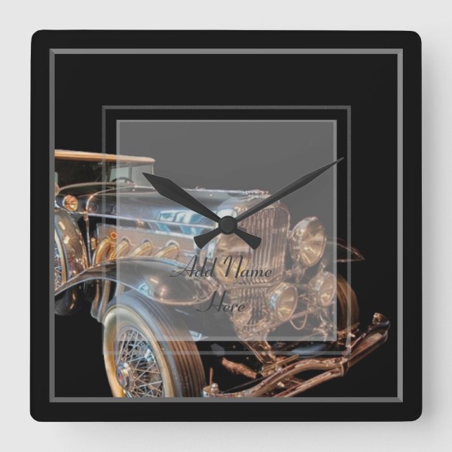 Vintage car wallclock square - add name customize (Front)