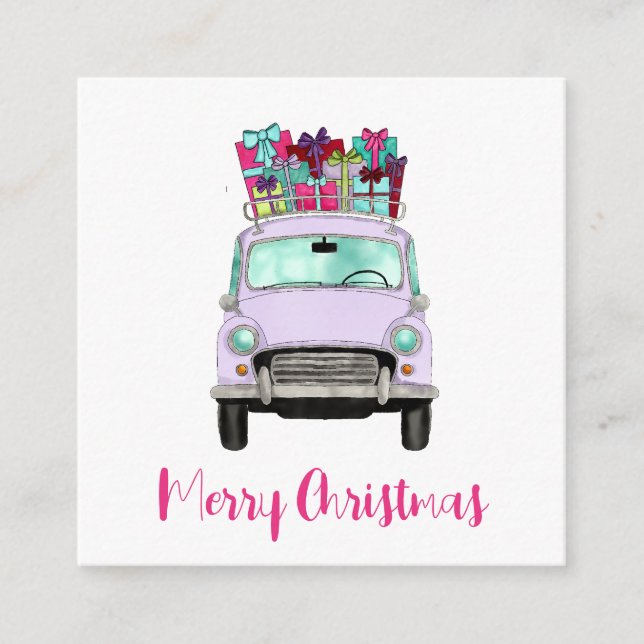 Vintage car with Christmas Gifts  Holiday Card (Front)