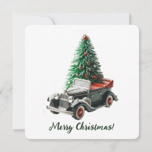 Vintage Car with Christmas Tree  Holiday Card