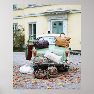 Vintage car with lots of luggage poster