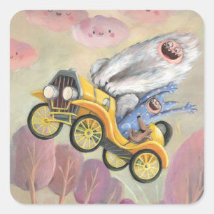 Vintage Car with Monsters Square Sticker