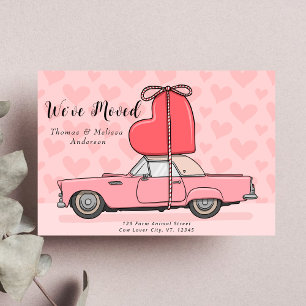 Vintage Car with Pink Heart We've Moved New Home  Announcement