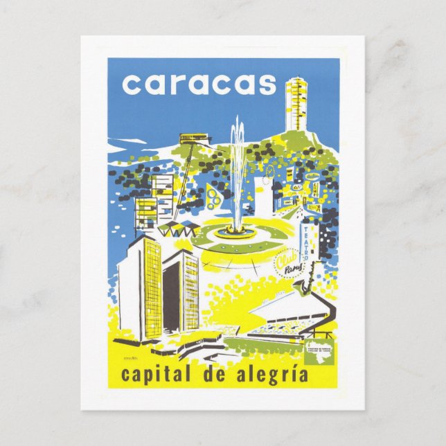 Vintage Caracas, Venezuela, Travel Poster Postcard (Front)