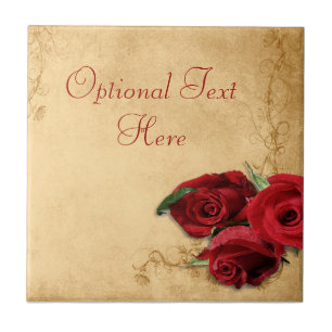 Vintage Caramel Brown & Rose Ceramic Tile