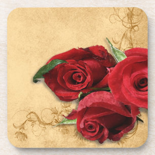 Vintage Caramel Brown & Rose Coaster